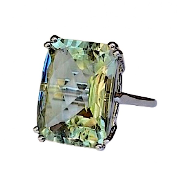 VINTAGE Emerald Cut Green Amethyst Solitaire Gemstone Sterling Silver Ring Sz 7 - Picture 7 of 16